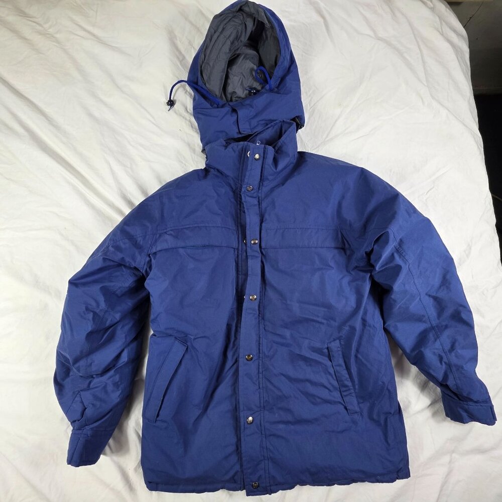 Eddie Bauer Gore Tex Mens XL Blue Goose Down Fill Hooded Winter Jacket Outdoors